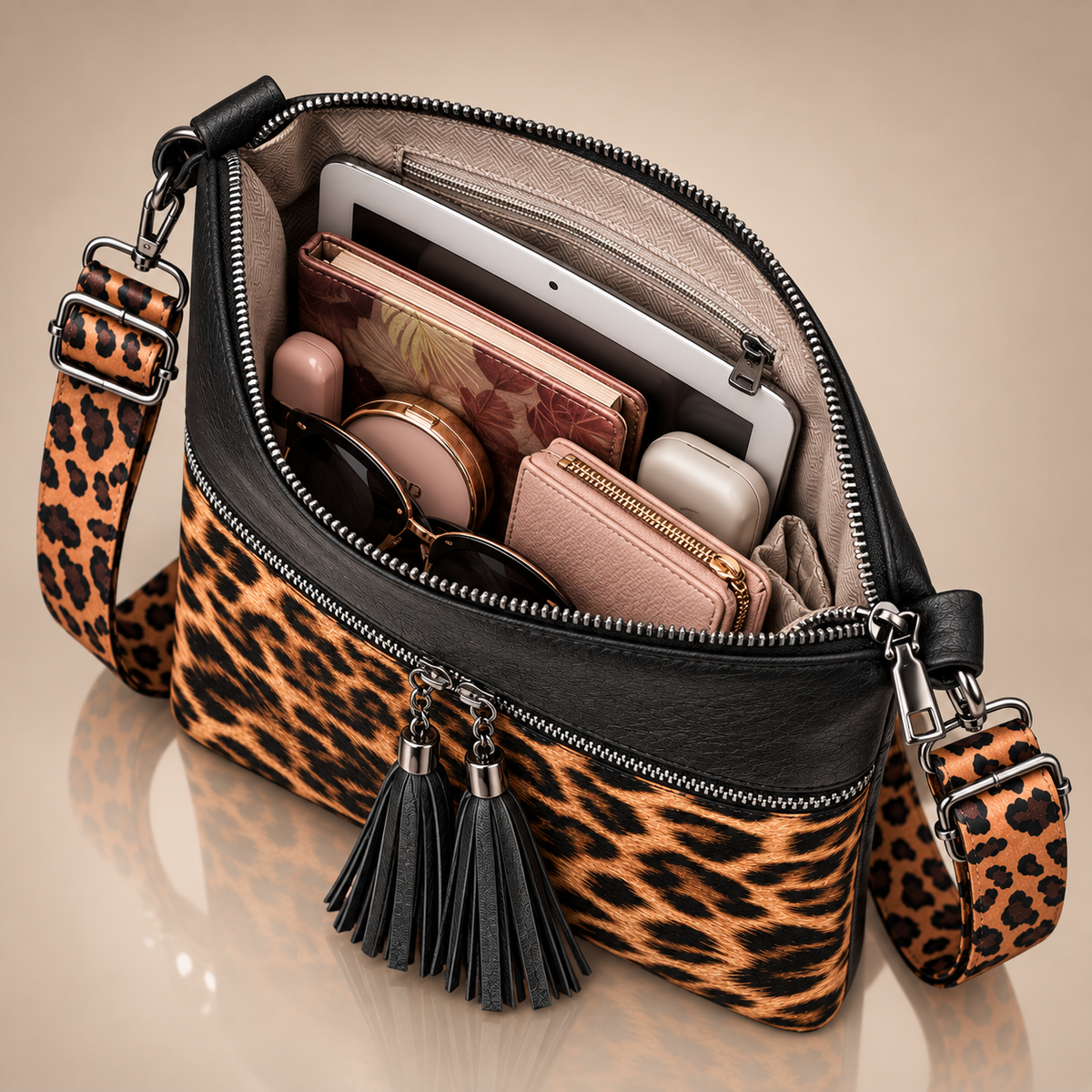 LILIAN LEOPARD TASSEL BAG